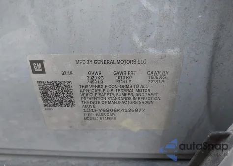 2019 Chevrolet Bolt Ev Lt из США, поврежденный, VIN 1G1FY6S06K4135877